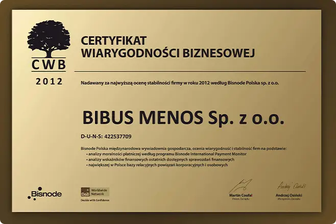 Certyfikat Wiarygodności Biznesowej2012