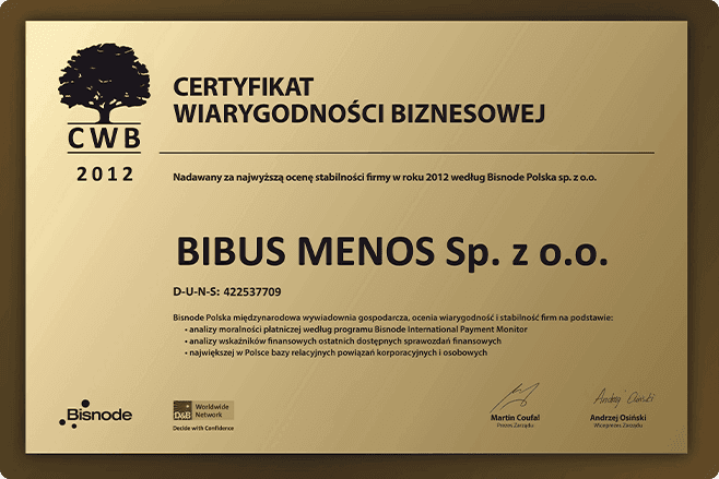 Certyfikat Wiarygodności Biznesowej2012